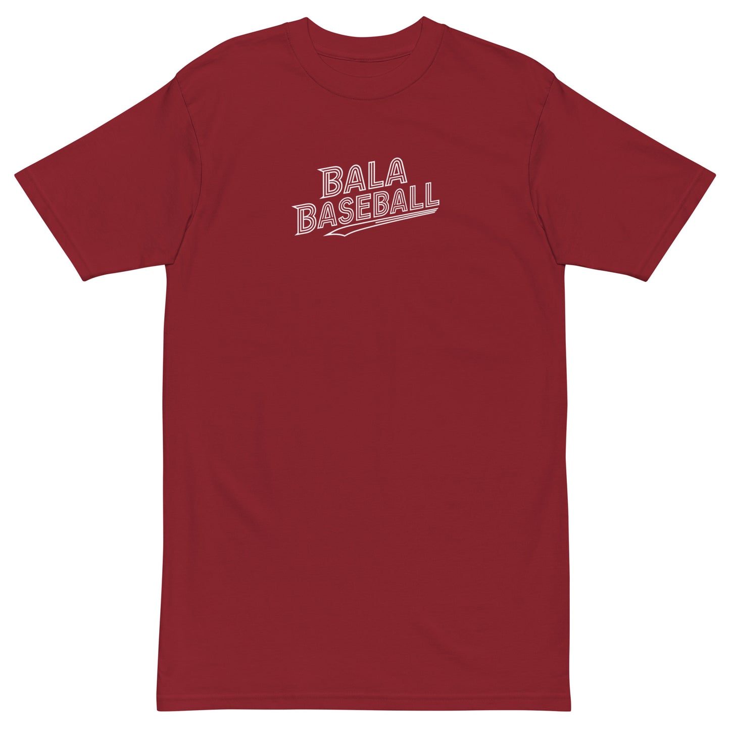 Red Beast Mode Activated men's premium heavyweight baseball t-shirt with Bala Baseball design.