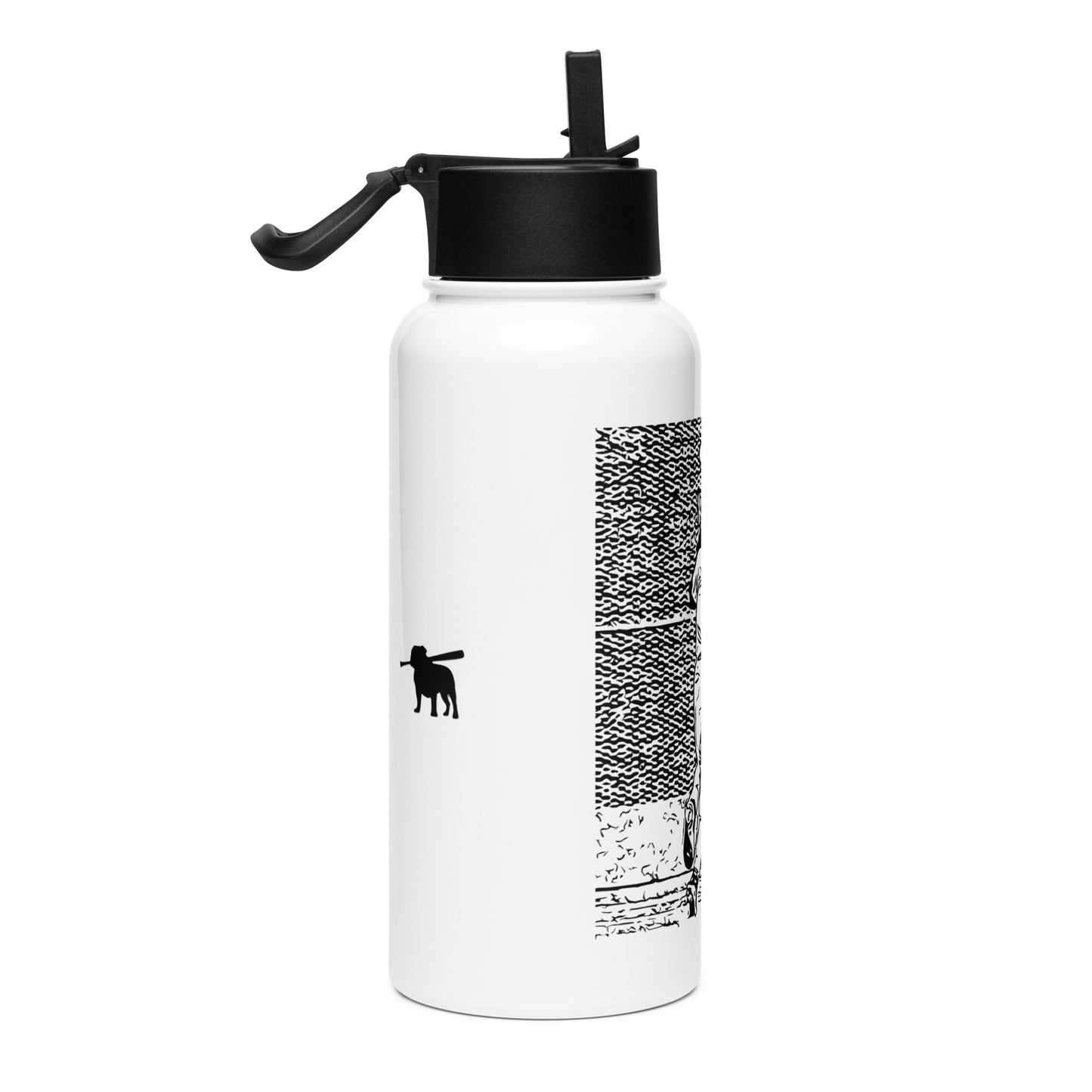 Griffey Icons stainless steel water bottle with straw lid and black design, 32 oz capacity, ideal for workouts and daily hydration.